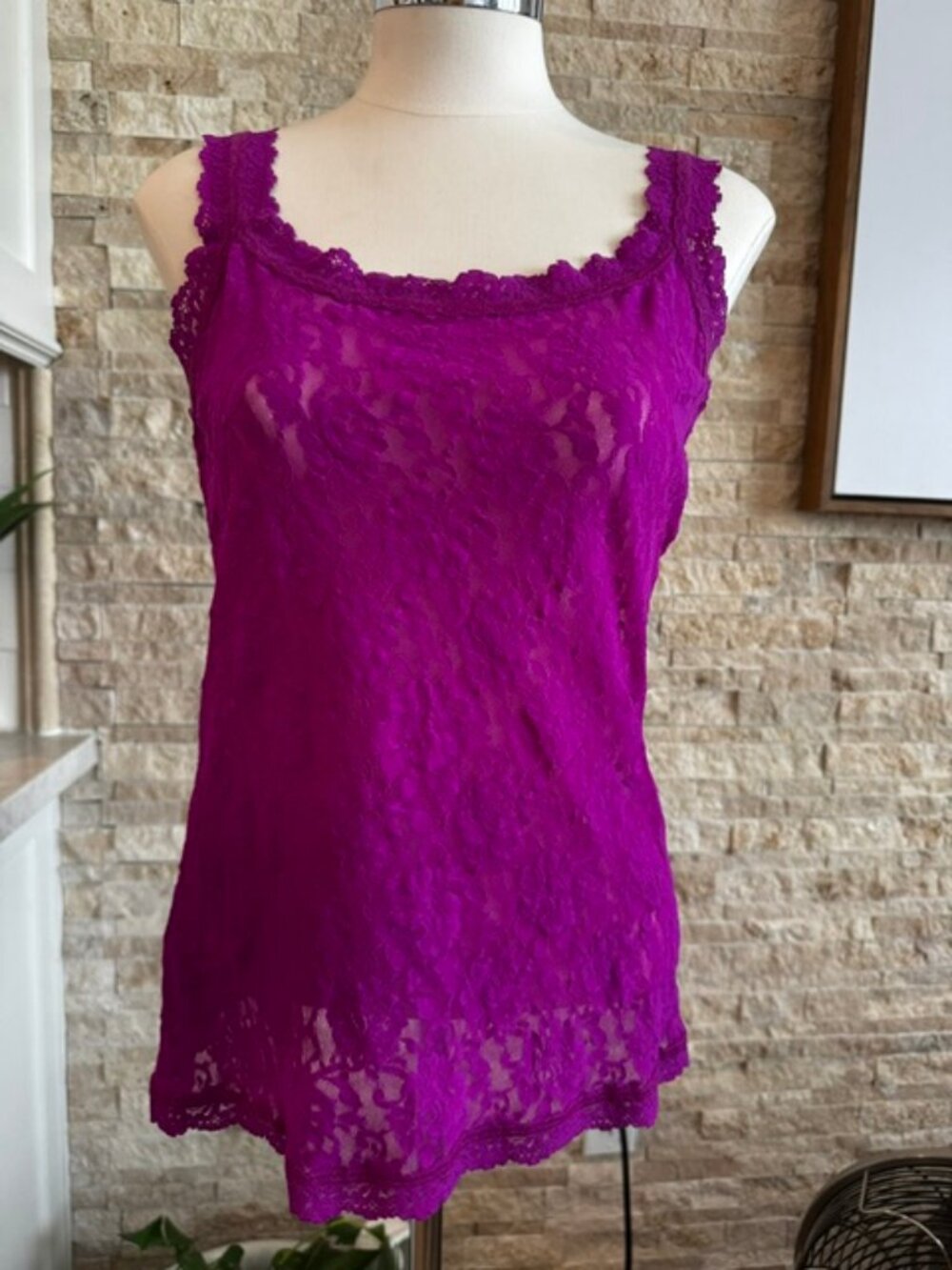 Hanky Panky Signature Lace Unlined Camisole Tank Purple Stretch Scallop Trim L